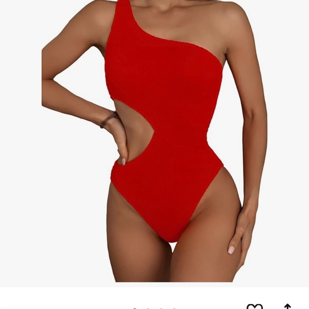 Red One-Shoulder Cutout Swimsuit
